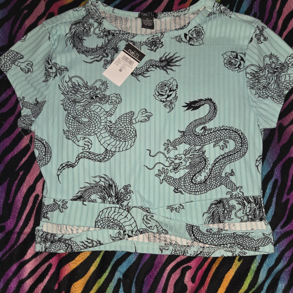 Rue21 Aqua Dragon Graphic Tee
